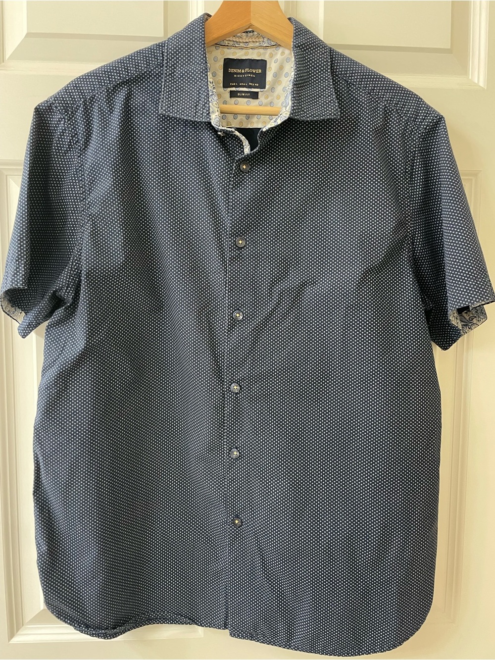 Denim & Flower Navy Microdot Short-Sleeve Button-Down Shirt